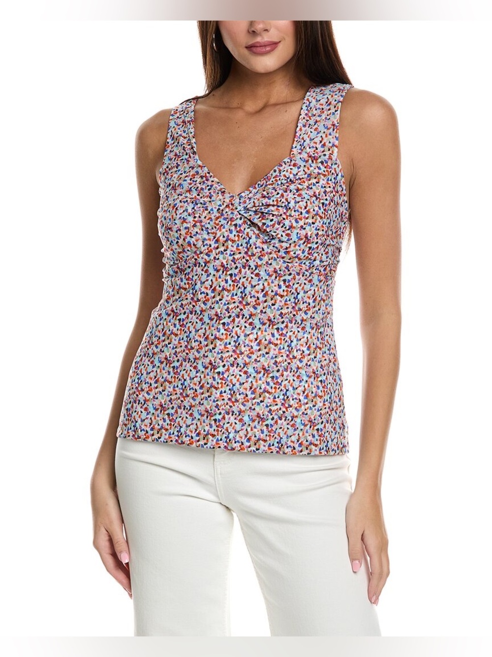 Cabi Bustier Tank Top Multicolor Confetti Twist Front Sweetheart Neckline Retro